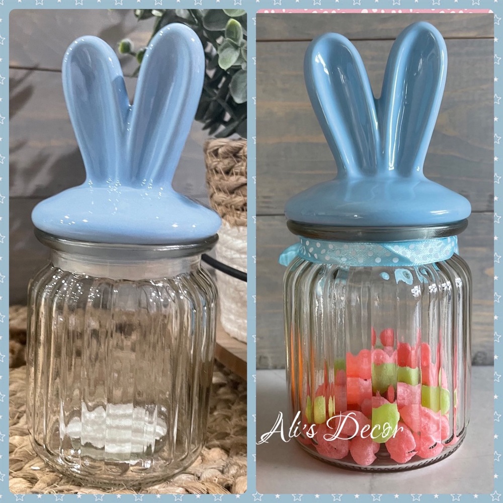 Bunny Glass Candy Jar - Powder Blue home decor & decorations airtight lid